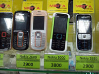 The type of phones availabe for sale at a local electronics store.